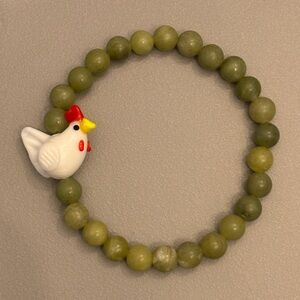 Jade Beaded Bracelet with Glass Chicken Charm